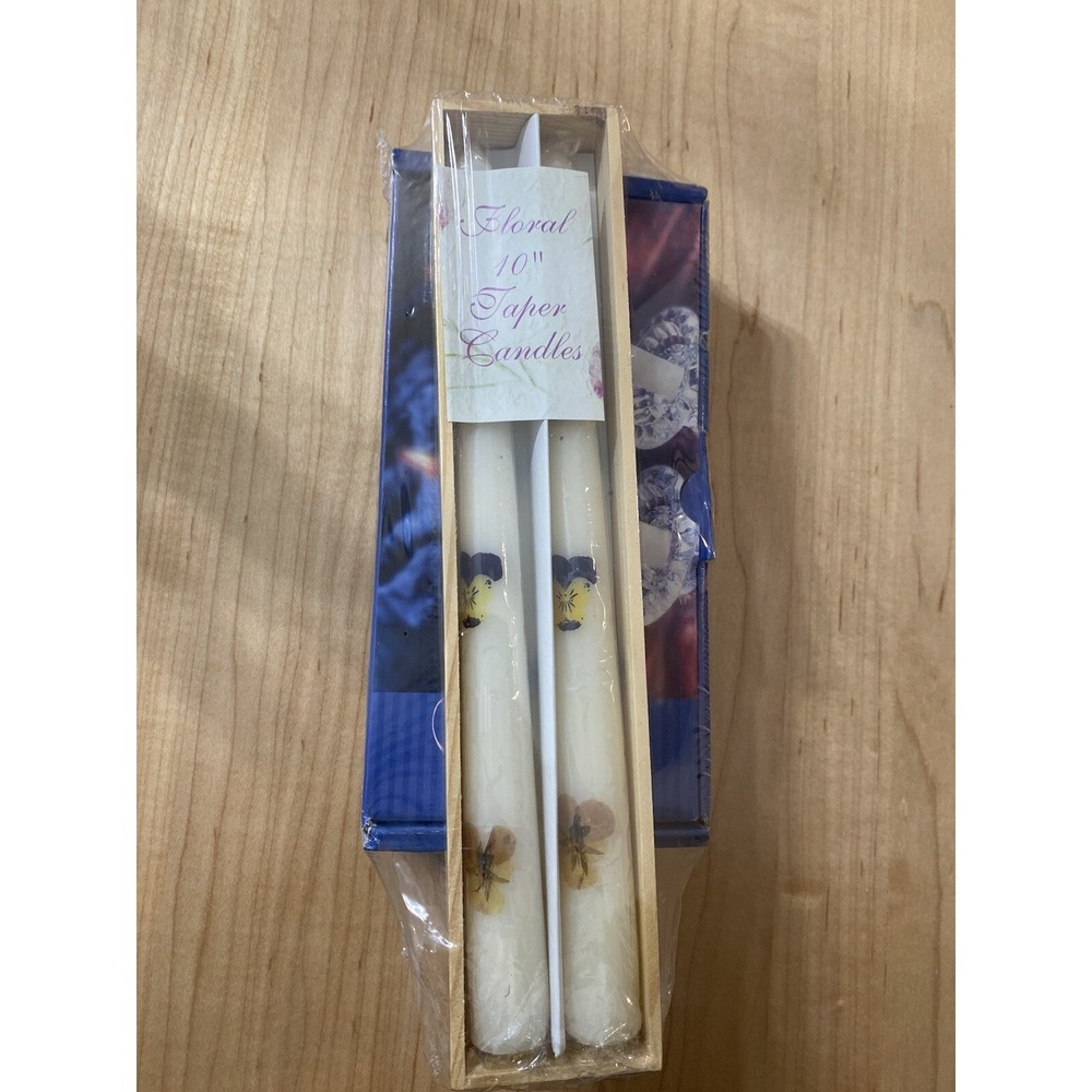 Vtg Floral 10" Taper Candles With Crystal Collection 2 Piece Candle Holder Set